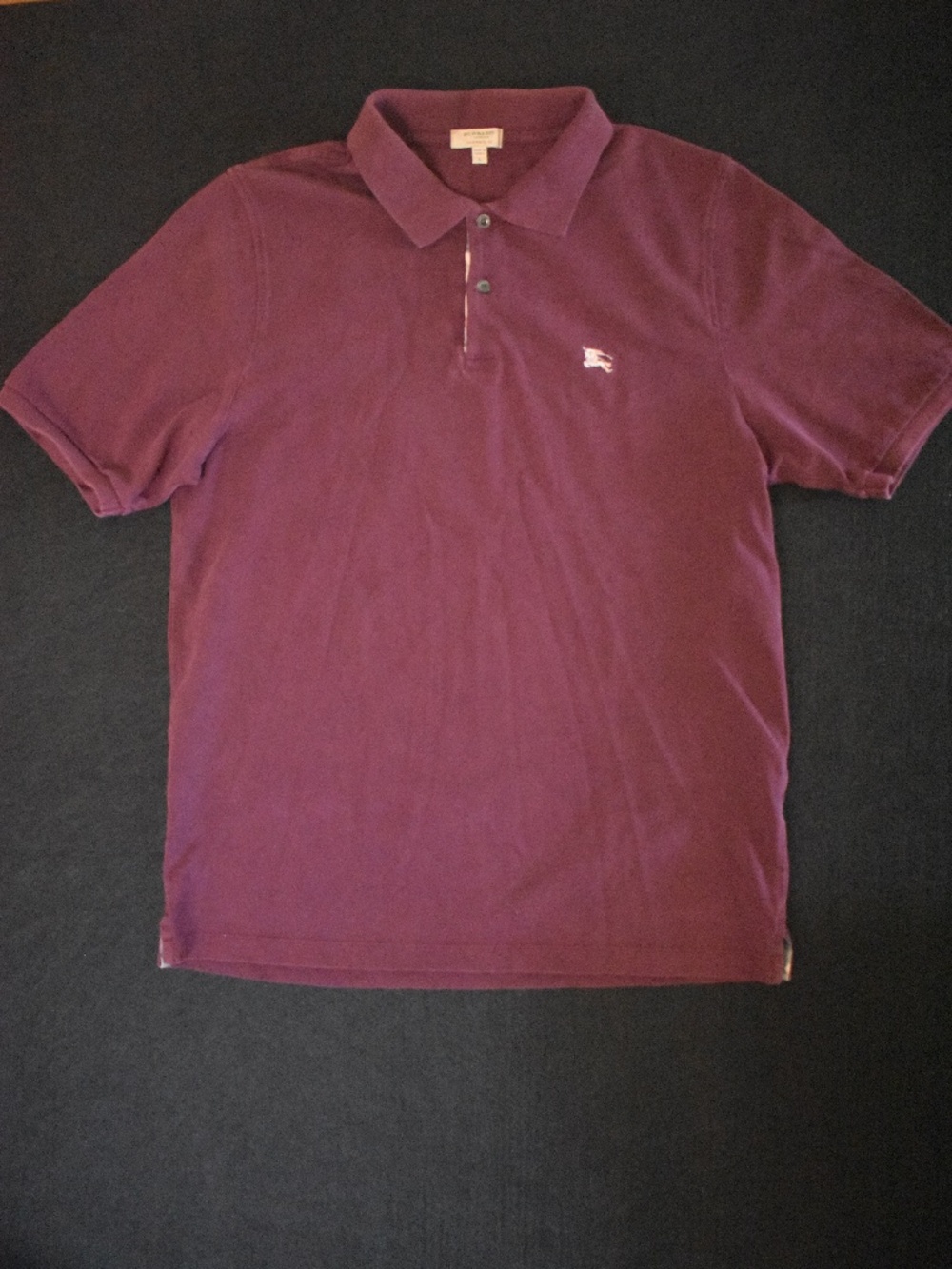 Burberry London Men's Cotton Polo Classic Fit Shirt in Burgundy Nova Plaid Large